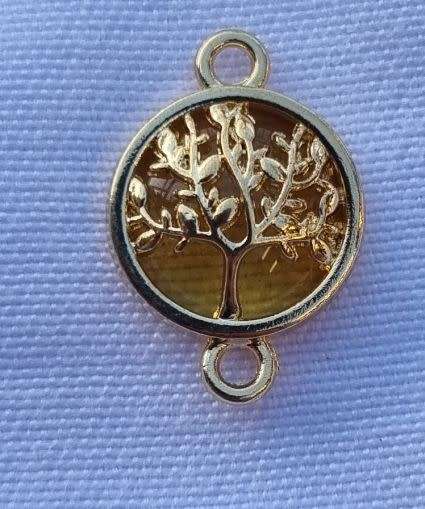 *Clearance Sale*1pc  Gold Tone / Tree Of Life / Yellow Glass Bead / Connector / Flat Round +/-