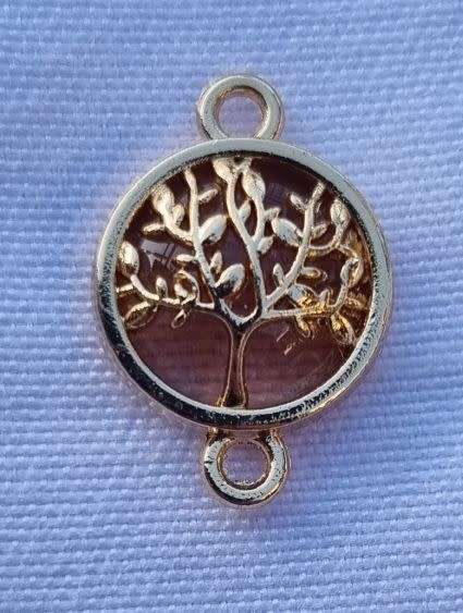 *Clearance Sale*1pc  Gold Tone / Tree Of Life / Light Orange Glass Bead / Connector / Flat Round +/-