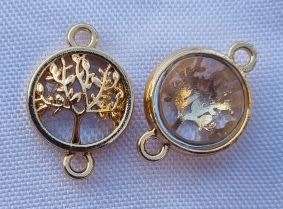 *Clearance Sale*1pc  Gold Tone / Tree Of Life / Clear Glass Bead / Connector / Flat Round +/-