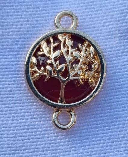 *Clearance Sale*1pc  Gold Tone / Tree Of Life / Red Glass Bead / Connector / Flat Round +/-