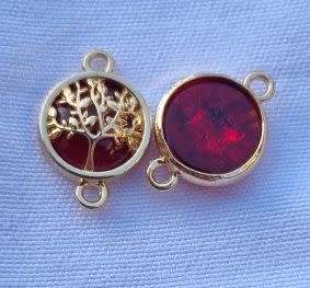 *Clearance Sale*1pc  Gold Tone / Tree Of Life / Red Glass Bead / Connector / Flat Round +/-