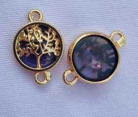 *Clearance Sale*1pc  Gold Tone / Tree Of Life / Purple Glass Bead / Connector / Flat Round +/-
