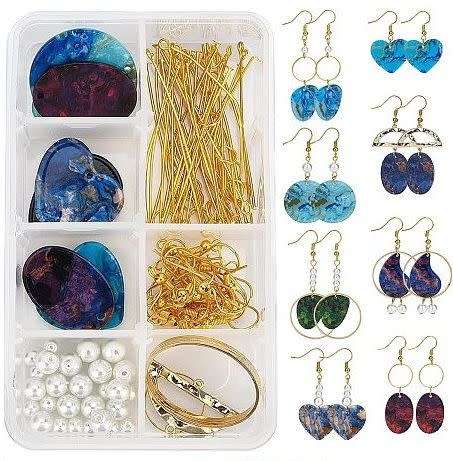 ***DIY*** 8 Pairs/ Resin Pendants / Glass Pearls /Dangle Earing Making Kit