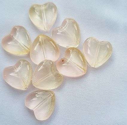 *Clearance Sale*10Pc x (12 mm)  Pink / Yellow Painted  Heart Glass Beads
