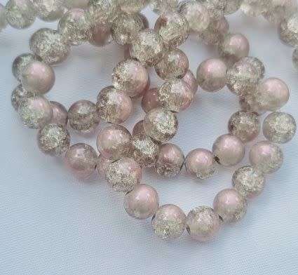 *Clearance Sale*20pc x 8mm  Rosy Brown / Painted Pink Glitter Powder /  Round  Crackle G