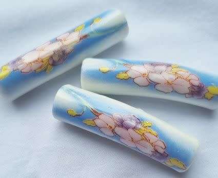 *Clearance Sale* 1pc x (+/-38x10mm) White / Painted / Pink / Yellow  / Flowers / Blue / Curved Tube