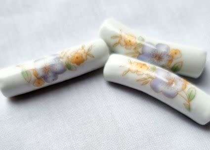 *Clearance Sale*1pc x (+/-38x10mm) White / Painted / Purple  / Yellow / Flowers / Curved Tube