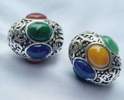 *Clearance Sale*1pc (25x22mm) Oval Tibetan Style Spacer Bead With Multi Color Dyed & Heated