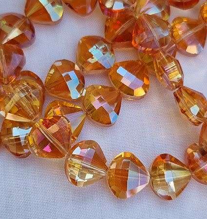 *Clearance Sale*10pc  (10.5x12mm) Dark Orange / Drop  / Electroplate / Faceted  Glass Beads