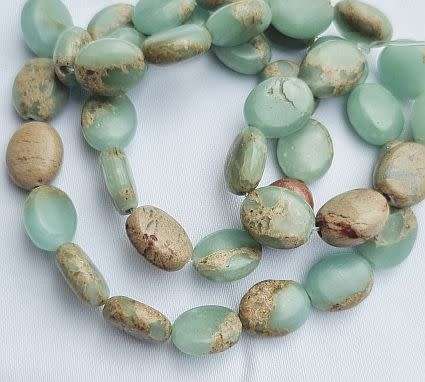 *Clearance Sale*1 Strand x (10x8mm) Natural / Aqua Terra Jasper / Flat Oval Beads
