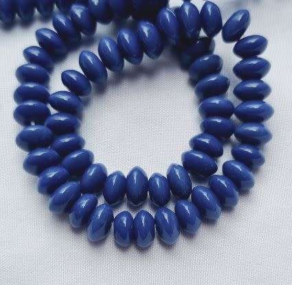20 pc x (8x4mm) Dark Blue  Flat Round Glass Beads -