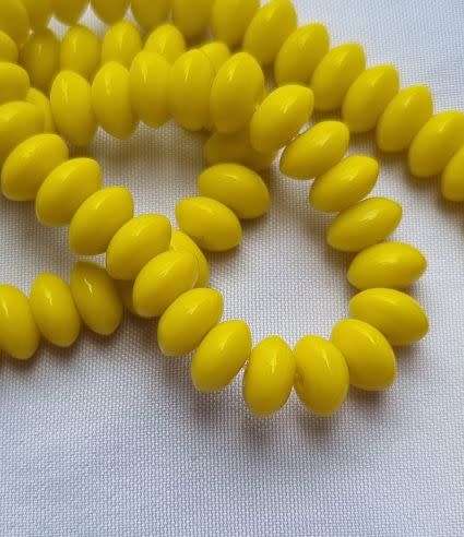 20 pc x (8x4mm) Yellow  Flat Round Glass Beads -