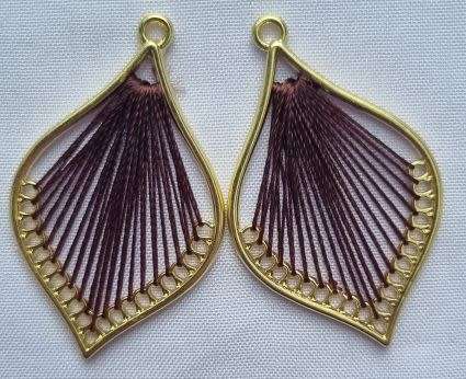 *Clearance Sale*1pc Brown / Cotton Thread / Woven  / Gold Tone / Leaf Shape Pendant  43x27mm