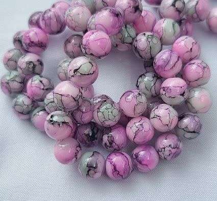 10pc x 8mm Pink / Multi Color  Painted Glass Beads
