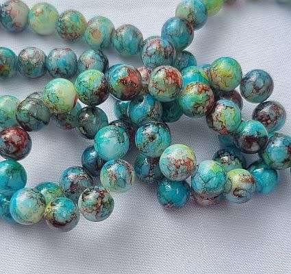10pc x 8mm Light Blue / Multi Color  Painted Glass Beads