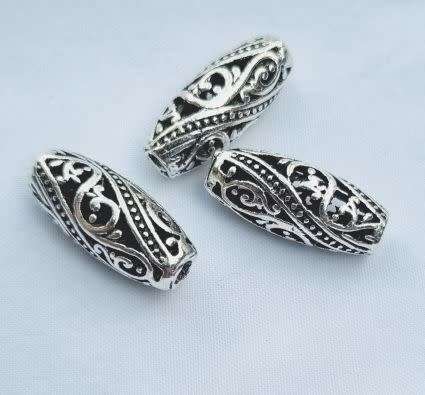 *Clearance Sale* 3pc x (17x7mm)  Oval / Antique Silver Tibetan Style Spacer Beads