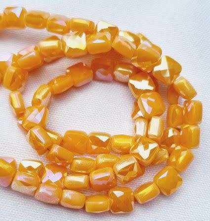 *Clearance Sale*30pc (6x6mm) Orange / Opaque / Electroplated / Square / Faceted Glass