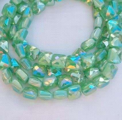 *Clearance Sale*30pc (6x6mm) Green / Opaque / Electroplated / Square / Faceted Glass