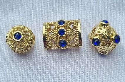 *Clearance Sale*3pc Assorted / 18K Gold Plated  / Brass /  Dark Blue Cubic Zirconia /Spacer Bead