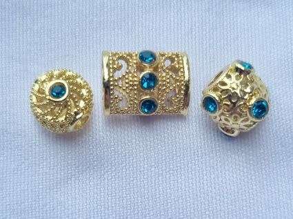 *Clearance Sale*3pc Assorted / 18K Gold Plated  / Brass /  Light Blue Cubic Zirconia /Spacer Bead