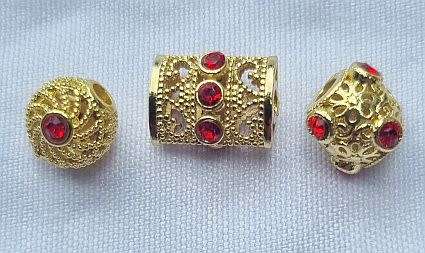 *Clearance Sale*3pc Assorted / 18K Gold Plated  / Brass /  Red Cubic Zirconia /Spacer Bead