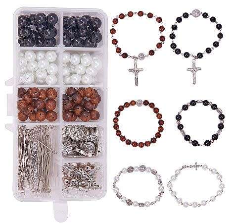 ***DIY*** Religious Theme / 6pcs / Glass / Wood Beads / Bracelet Making Kit