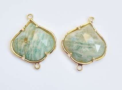 *Clearance Sale*1 pc Natural /  Amazonite / Faceted / Gold Tone / Link / Connector (26x22mm)