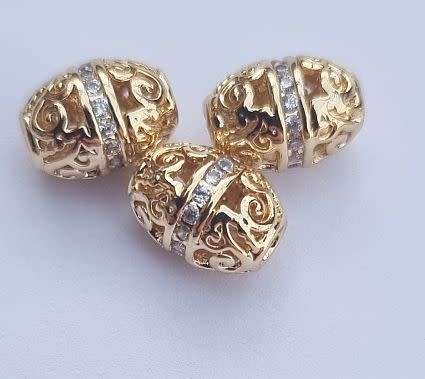 *Clearance Sale*1pc x (10x7mm) Oval / Gold Plated / Clear Cubic Zirconia / Spacer Bead - Each
