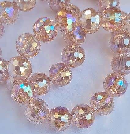 *Clearance Sale*10pc  x 9mm Light Pink / Faceted Electroplate Round Glass Beads