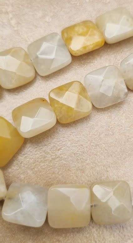 *Clearance Sale*1 Strand (12x12mm) / Natural / Topaz Jade / Square/ Faceted beads  +/-