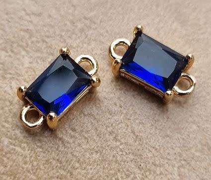 *Clearance Sale*1pc (12x6mm) Dark Blue / Glass / Connector / Link / Gold Tone Edge/ Rectangle