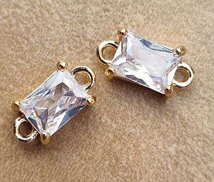 *Clearance Sale*1pc (12x6mm) Clear / Glass / Connector / Link / Gold Tone Edge/ Rectangle