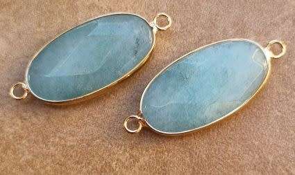 *Clearance Sale*1 pc Natural /  Amazonite / Gold Tone / Oval /  Link / Connector