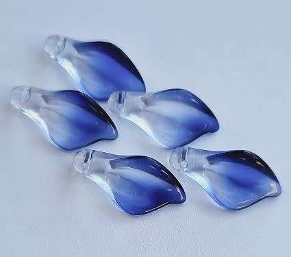 *Clearance Sale*10Pc x (20 x 10mm) Dark Blue / Painted / Flower / Petal Glass Beads / Top Drilled