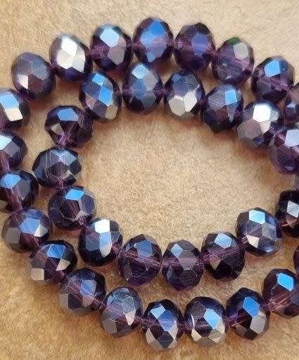 *Clearance Sale*20pc (8x6mm) Dark Purple  / Faceted /  Rondelle Glass  Beads
