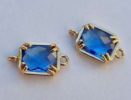 *Clearance Sale*1pc (16x9mm) Blue / Faceted / Glass / Connector / Link / Gold Tone Edge/ Recta