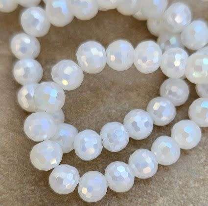 20pc (+/-6mm) White / Opaque / AB / Round / Faceted Glass Beads