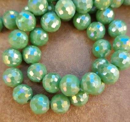 *Clearance Sale*10Pc x (+/-7mm)   Green / Opaque/ Faceted/ Round Glass Beads