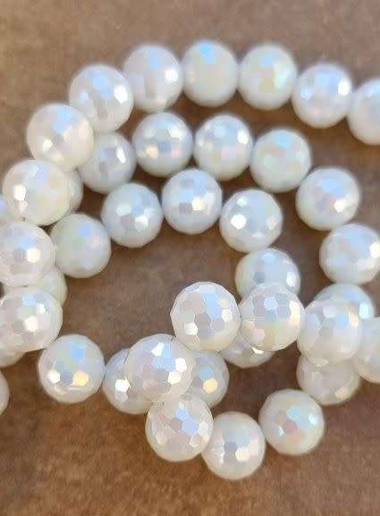 *Clearance Sale*10Pc x (+/-7mm)  White / Opaque/ Faceted/ Round Glass Beads