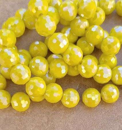 *Clearance Sale*10Pc x (+/-7mm) Bright Yellow / Opaque/ Faceted/ Round Glass Beads