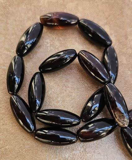 *Clearance Sale*1 Strand (+/-18x6mm)   Natural  / Black Agate  / Dyed / Heated Oval  Beads