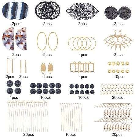 ***DIY*** 10 Pairs/ Gold Tone / Natural Lava & Resin Beads / Filigree  Pendants /Earing Making Kit