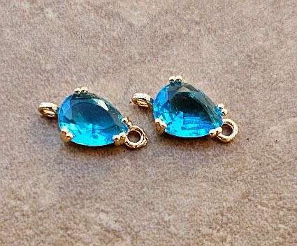*Clearance Sale*1pc (13x7mm) Blue / Drop / Glass / Connector / Link / Gold Tone Edge