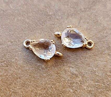*Clearance Sale*1pc (13x7mm) Clear / Drop / Glass / Connector / Link / Gold Tone Edge
