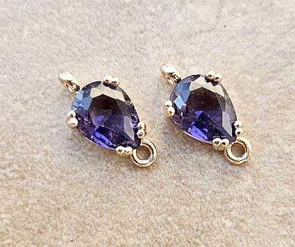 *Clearance Sale*1pc (13x7mm) Purple / Drop / Glass / Connector / Link / Gold Tone Edge