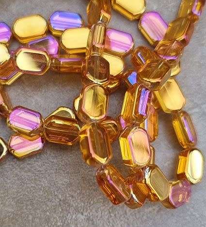 *Clearance Sale*10pc Dark Orange/Flat / Oval /  Electroplated Glass Beads (9.5x6mm)