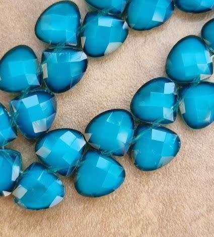 *Clearance Sale*10Pc (13x12mm)  Dark Turquoise / Opaque / Drop / Faceted  Glass Beads / Top