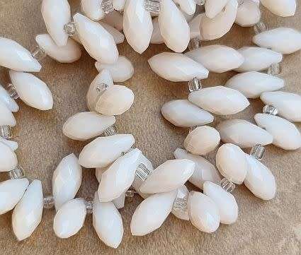 *Clearance Sale*10 pc Cream / Opaque / Teardrop Faceted Glass Beads  12x6mm - Top