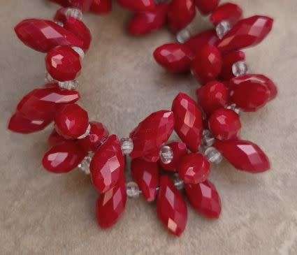 *Clearance Sale*10 pc Dark Red / Opaque / Teardrop Faceted Glass Beads  12x6