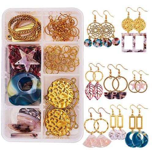 ***DIY***  8 Pairs Earing Making Kit / Resin / Tibetan Style Pendants